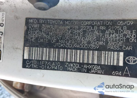 2010 Toyota Prius Iv z USA, uszkodzony, nr VIN JTDKN3DU9A0007359